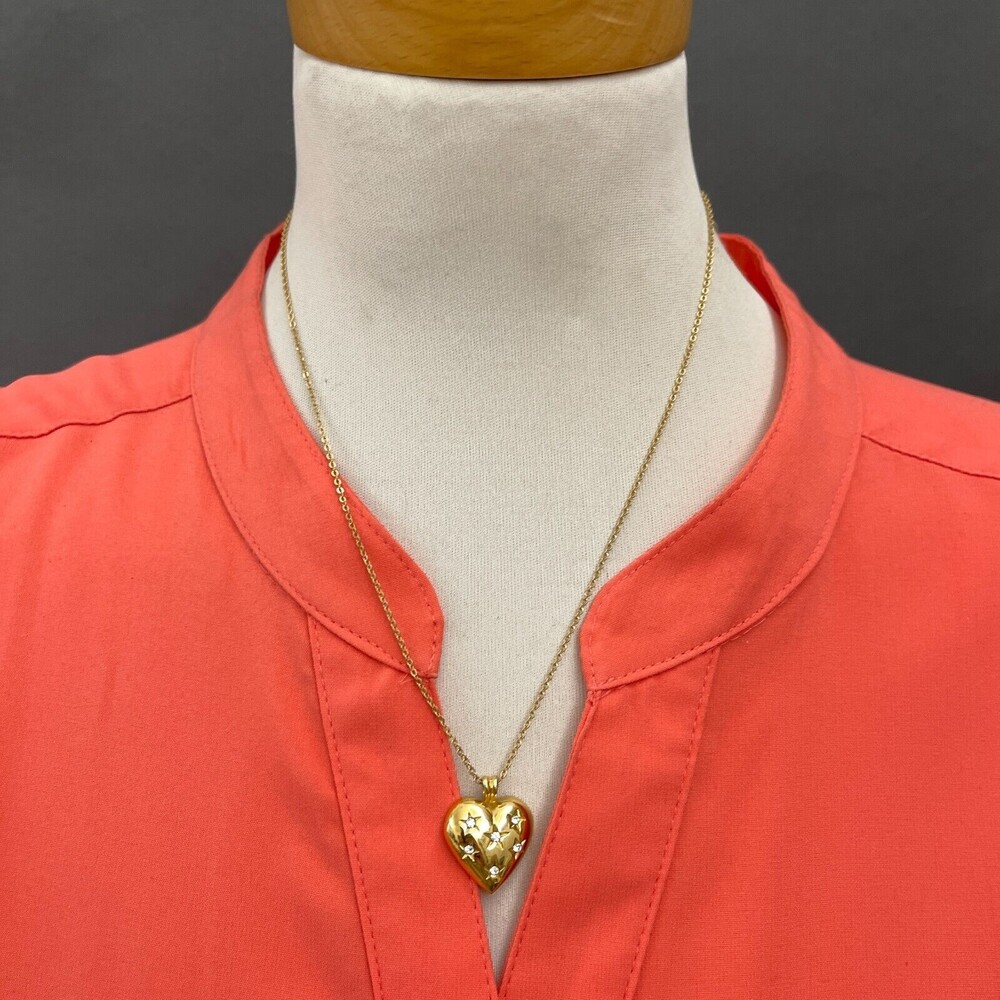 Gold-tone Chain Heart Pendant with Rhinestones Women's Fashion Necklace